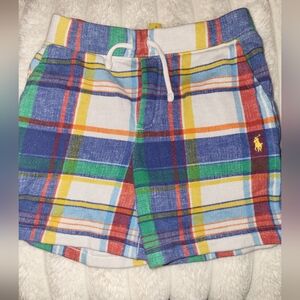 Size 6 boys Polo Madras-Print Fleece shorts.